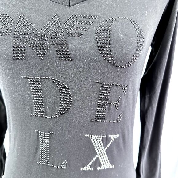 Matchless Women's Cotton Black Long Sleeve Embelished T-Shirt SZ L Made in Italy - Picture 4 of 16